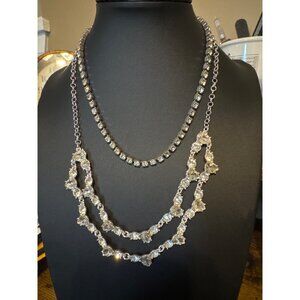 2 Vintage Rhinestone Silver Tone Necklaces